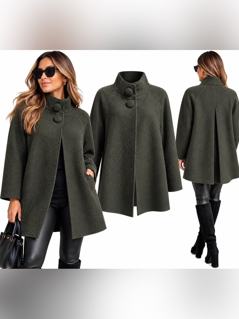 Sandro Sportswear 100% Wool A-Line Coat Jacket Women’s Size M Charcoal Gray